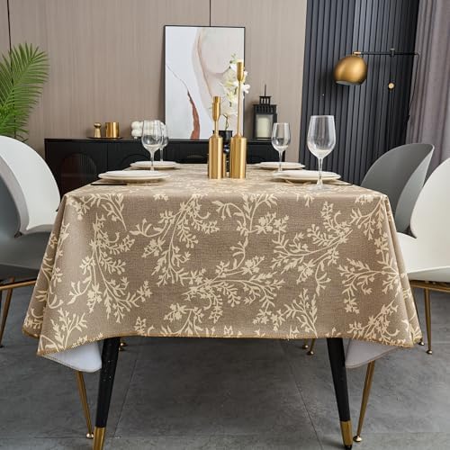 LIBERECOO Vinyl Tablecloth with Flannel Backing –Indigo Botanical Charm, Waterproof, Wipeable, Durable Table Cover – 4 Colors