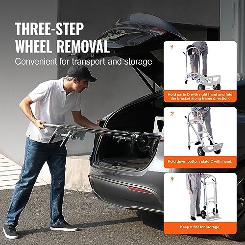 VEVOR Aluminum Truck, 2 in 1, 800 lbs Load Capacity, Heavy Duty Industrial Convertible Folding Hand Truck and Dolly, Utility Cart Converts from Hand Truck to Platform Cart with Rubber Wheels