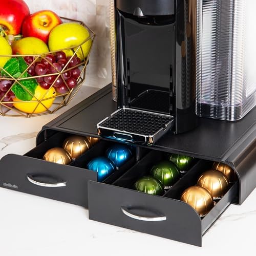 Mind Reader Single Serve Coffee Pod Organizer with 2 Drawers, Plastic, 13.25"L x 12.75"W x 2.5"H, Black