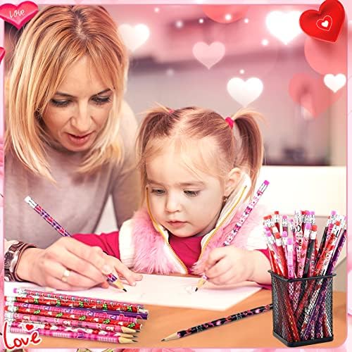 Zuazaor 500 Pieces Valentine Pencils with Erasers In Bulk Kids Student Heart Woden Pencils for Office School Supplies (Valentine's Day)