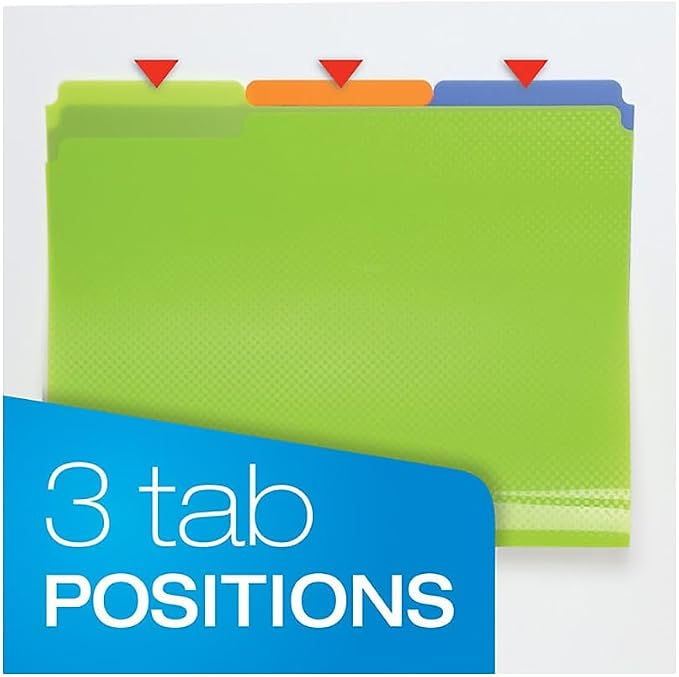 Oxford Plastic File Folders, Letter Size, 1/3 Cut Tabs, 6 Colors, 24 Pack