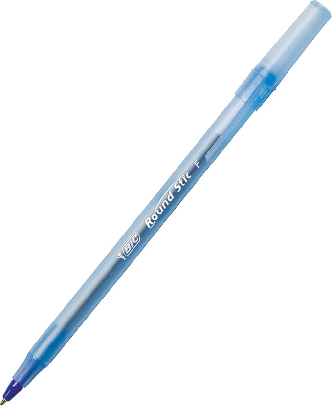 BIC Round Stic Xtra Precision Fine Blue Ballpoint Pens, 12-Count Pack