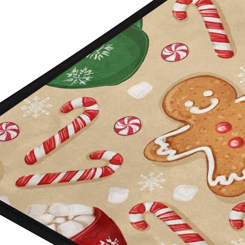 Christmas Gingerbread Man Kitchen Rug Winter Cane Candy Kitchen Mat Floor Mats Non Slip Rug for Indoor Bedroom Living Room Bathroom Home Decor 39" X 20"