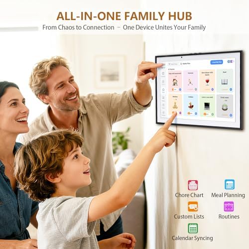 10.1 inch Smart Digital Calendar & Chore Chart, 1920 * 1080P Full HD Touchscreen Interactive Display, Desk Planner with Meal Scheduler, Achievement Rewards for Family Schedules and Cloud Photo