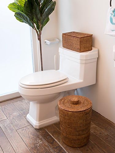 Kouboo La Jolla Rattan Waste Basket with Lid, Large Honey Brown Insert