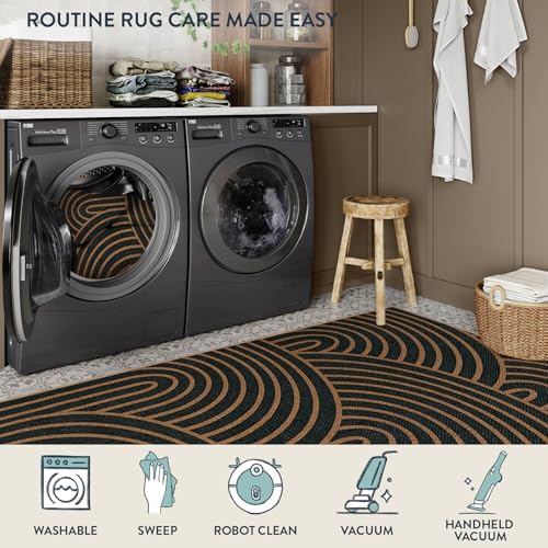 Lahome Modern Rainbow Easy Jute Front Porch Rug, 3x5 Washable Rug for Entry