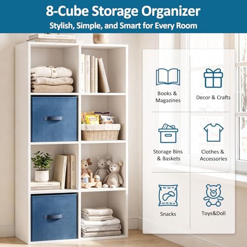 PrimeZone 8 Cube Storage Organizer, Stackable Wood Cubby Bookshelf, White