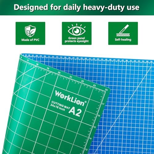 WORKLION 18'' x 24'' Large Self Healing PVC Cutting Mat, Double Sided, Gridded Rotary Cutting Board for Craft, Fabric, Quilting, Sewing, Scrapbooking - Art Project…