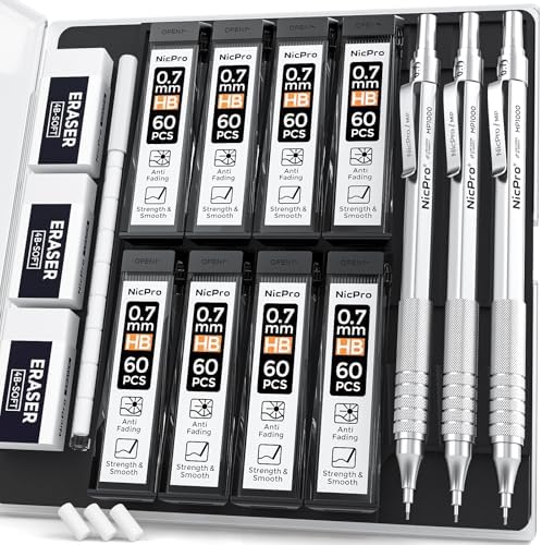 Nicpro 0.7mm Metal Mechanical Pencil Set with Case