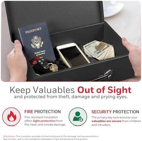 Honeywell Safes & Door Locks - Small Safe Box for Home - Fire Resistant Documents Lock Box with Keys - Steel Security with Key Lock for Personal Items, Jewelry, Money - 0.17 Cubic Feet - Black - 6104