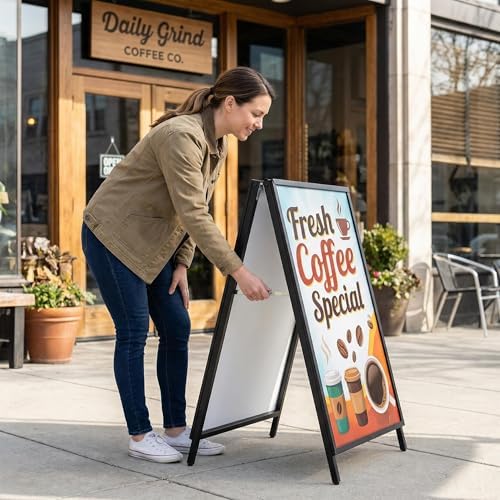 A Frame Sidewalk Sign 24x36 inches Sandwich Board Signs Outdoor Heavy Duty Double-Sided,including 2 Corrugated Boards 2 Anti-Glare for Business Indoor Outdoor (2PACK)