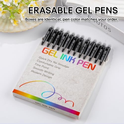 USUAL Retractable Erasable Pens 12 Black Erasable Gel Pen 0.5mm Erasable Gel Pens Black Make Mistakes Disappear Smooth Writing Pen Office Back-to-School Supplies (Black)