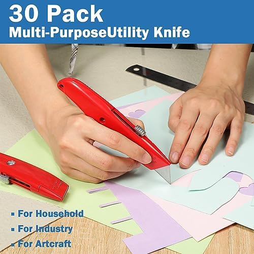 Reginary 30 Pcs Box Cutters Bulk, Utility Knives, Red