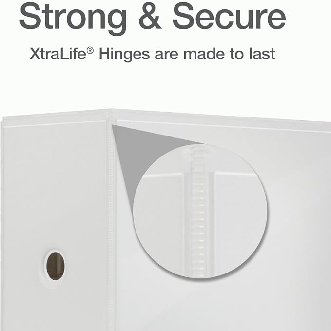 Cardinal XtraLife 3-Ring Binder, 6", w/Shelf Pull, Locking Slant-D Rings, ClearVue Presentation Binder, Holds 1,300 Sheets, PVC-Free, White (26360) (Pack of 2)