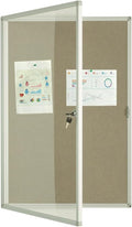 Enclosed Felt Bulletin Board 36x24 inch Lockable Cork Noticeboard Display Cases Tamperproof Notice Poster Memo Board with Aluminum Frame for Office, Classroom, Home with 2 Keys (Felt Board)