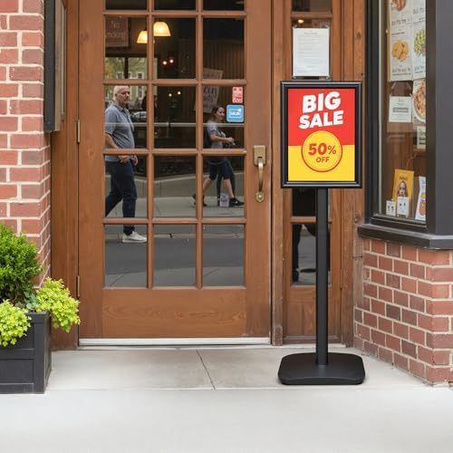 3-Pack Heavy Duty Pedestal Sign Holder Stand 8.5x11 Inch, Adjustable Floor Standing Sign Holder with Weighted Base, Vertical & Horizontal Menus Signage Stands for Outdoor Advertising, Posters, Black