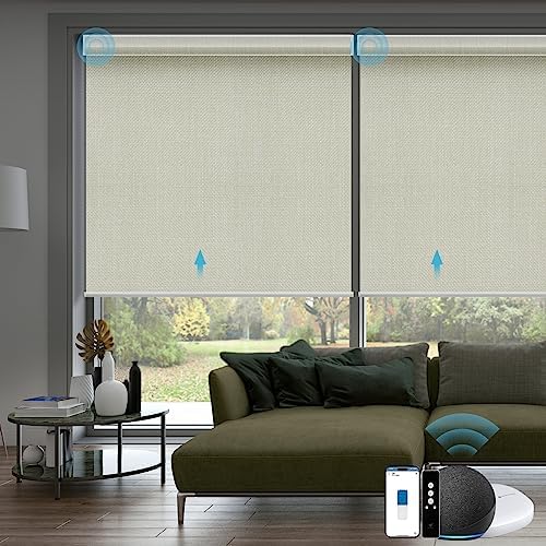 SmartWings Motorized Smart Roller Shades, 100% Blackout Vigor Cream