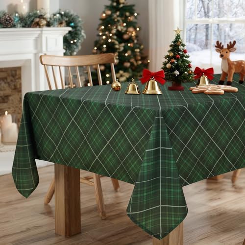 DWCN Checkered Tablecloth, 54 x 80 Inch, Rectangular, Christmas Green