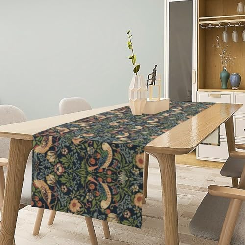 William Morris Strawberry Thief Table Runner Vintage Flowers Table Runner for Dining Table Decor 13 x 36 Inch