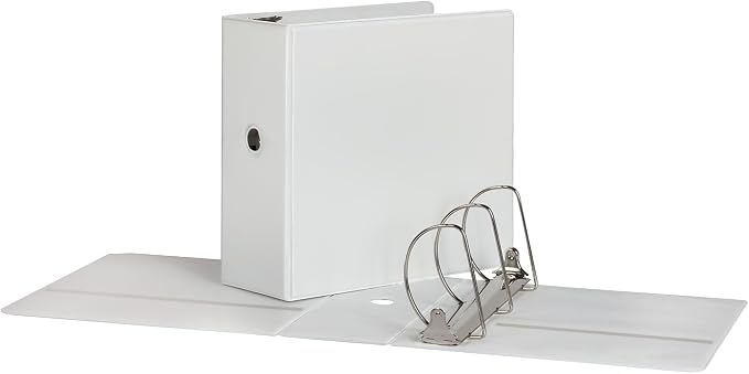Cardinal 3 Ring Binder, 5 Inch Heavy Duty XtraLife Binder, Locking Slant-D Rings, Crack-Resistant Cover & Spine, ClearVue Covers with Shelf Pull, Holds 1,100 Sheets, White (26350)