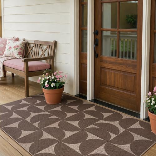 Lahome Semi Circle Easy Jute Rugs for Entryway, Tan 3x5 Washable Rug