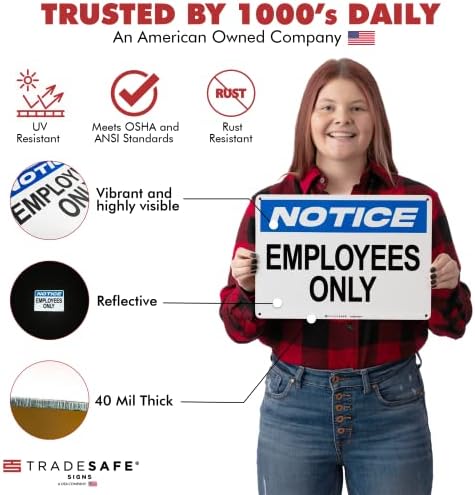 TRADESAFE Employees Only Sign - Business Signs, Office Sign, Quick Install Aluminum Safety Sign, Light Reflective, UV-Resistant, Waterproof, 14” X 10” Employee Only Signs for Doors