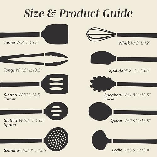 COOK WITH COLOR Silicone Cooking Utensils, Kitchen Utensil Set, Easy to Clean Silicone Kitchen Utensils, Cooking Utensils for Nonstick Cookware, Kitchen Gadgets Set, 10 Pieces, Black