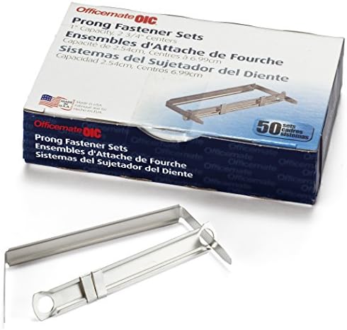 Officemate Prong Paper Fasteners, 1 inch Capacity, 2.75 inch Base, Box of 50 Complete Sets, (99851)