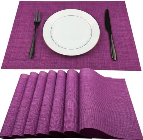 WAZAIGUR Placemats Crisscross Woven Vinyl Place Mats Set of 8 Purple