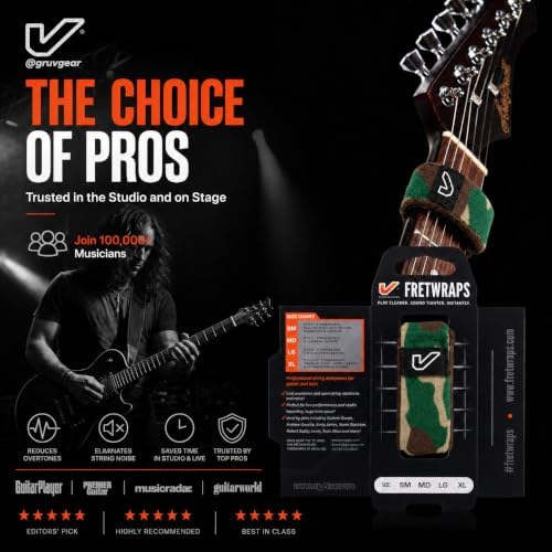 Gruv Gear Fret Wrap & Guitar Mute, Fretwrap for Acoustic, Electric & Bass | String Dampener Recording, Tapping & Practice Accessory (1 Pack, Extra Large Camo Green, Fits 7-12 String Bass, Extended