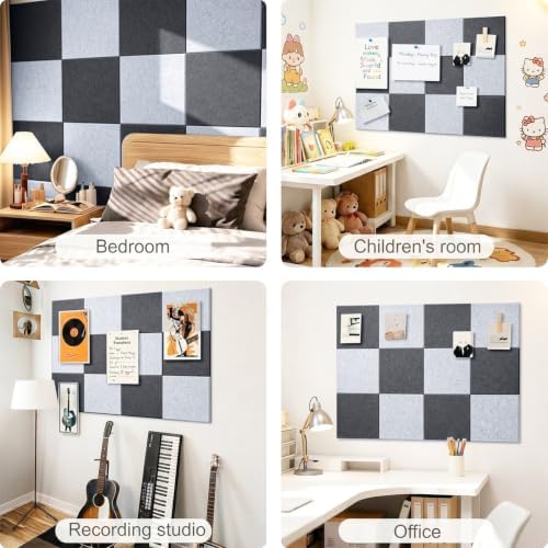 0.47" Thick Felt Pin Board 36"x24" Large Cork Board Alternative 6 Pack 11.81"x11.81"Felt Bulletin Board Wall Tiles Notice Board with 30 Pushpins for Home Office School(Silver&Dgrey)