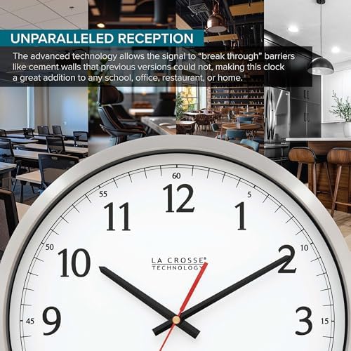La Crosse Technology 404-1235UA-PL UltrAtomic 14 inch Stainless Steel Wall Clock, Shatterproof Lens, Silver