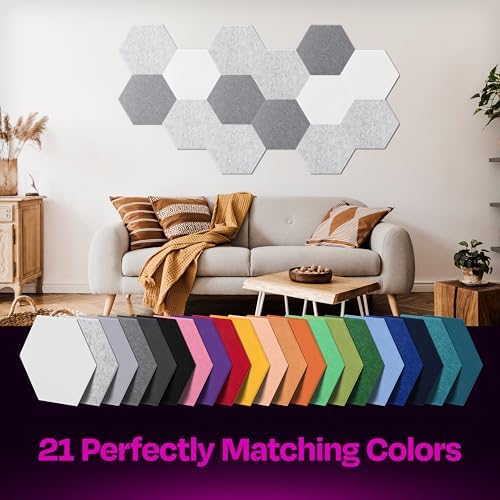 Acoustic Panels 12-Pack Soundproof Wall Panels 14"X12.1"X0.4" Sound Panels High Density Sound Dampening Panels - [Light Gray Hexagon]