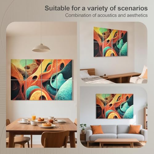 UMIACOUSTICS 8 Pcs 0.7Inch Thick Art Acoustic Panels, Total 47.2” x 31.5” Decorative Sound Absorbing Art Panels, Acoustical Wall Panels for Home, Office, Hotel, Sage-brocade