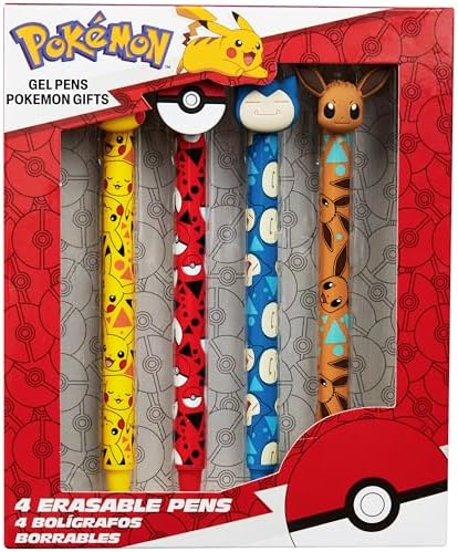 Pokemon Erasable Pens Set with 0.6mm Tip for Kids, Retractable Ballpoint Pens with 3D Toppers for School Drawing Writing Pikachu Anime Gifts for Kids (Multi Pikachu & Eevee)