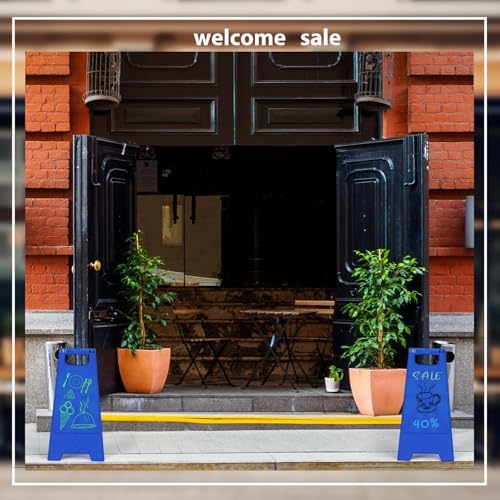 2 Pack a Frame Sandwich Board Sign with Dry Erase Surface, 24 x 12 Inch Double Sided Sidewalk Sign Chalkboard Easel Heavy Duty Plastic Dry Erase Poster Board for Outdoor Restaurant Cafe Menu (Blue)