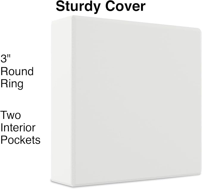 Staples 3‑Ring Binder, 3" Round Ring, White, Economy Organizer for Home, Office & School, Holds up to 460 Sheets