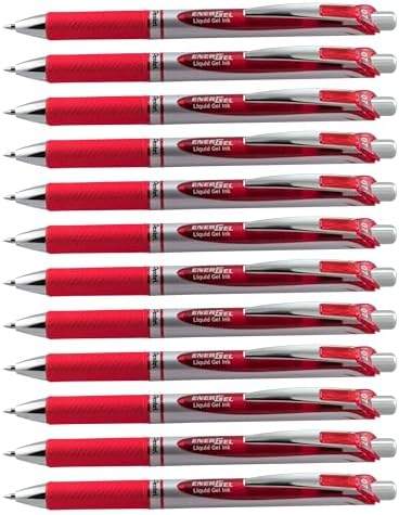Pentel EnerGel RTX Liquid Gel Pen (0.7mm), Metal Tip, Red Ink, Box of 12 (BL77-B)
