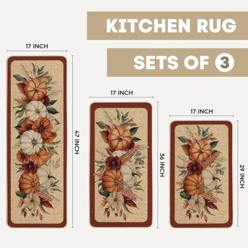 Artoid Mode Corn Fall Kitchen Mats Set of 3-17"x29"+17"x36"+17"x47"