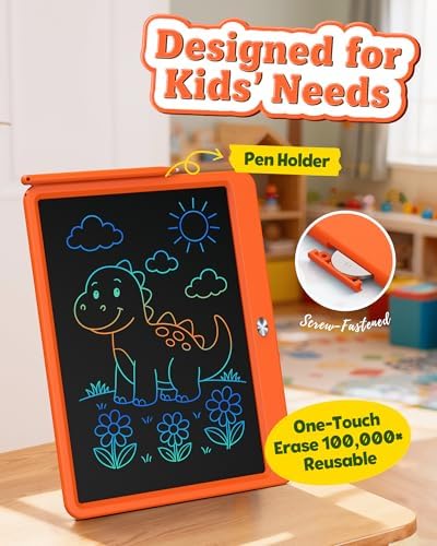 Bravokids 12 Inch LCD Writing Tablet for 3-8 Year Olds - Electronic Drawing Pad and Doodle Board as Educational Birthday Gifts for Girls and Boys (Orange)