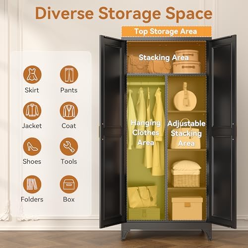 Polup Metal Armoire Wardrobe Closet, 71" Tall Wardrobe Cabinet with 2 Doors