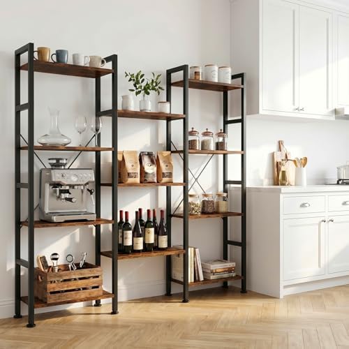 Triple Bookshelf, Free Standing Bookcase with Open Storage Shelves
