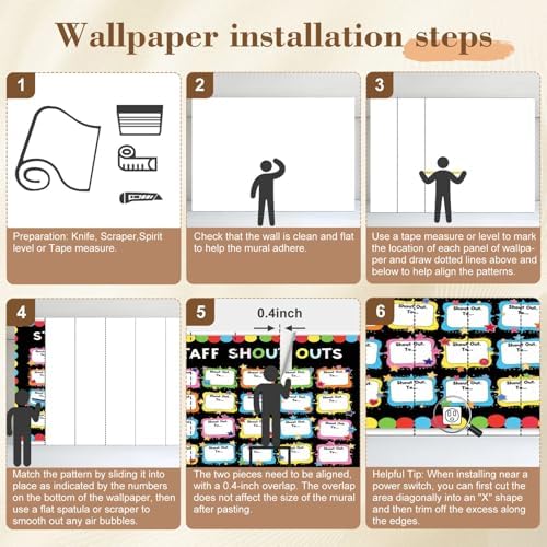 Peel and Stick Wallpaper Wall Decor Self Adhesive Removable Wall Paper Colorful Staff Shout Outs Bulletin Board Decorative Borders Stars Decorative Wall Mural for Bedroom Living Room
