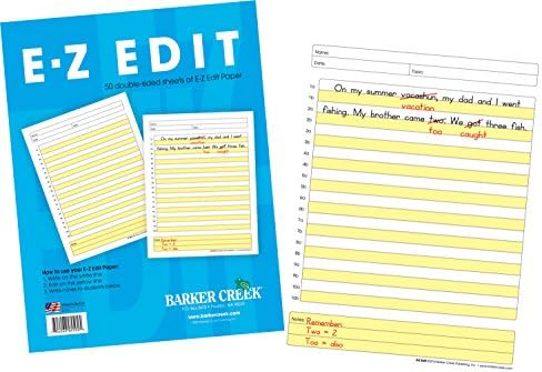 Barker Creek E-Z Edit Paper, Strengthen Writing Skills, Alternating Lines are Highlighted in Yellow for Edits and Comments, Lines are Numbered for Easy Reference, 8.5" x 11", 50 Sheets per Pkg (5502)