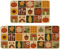 Baccessor Fall Kitchen Rugs Set of 2, Pumpkin Harvest Patchwork Kitchen Mats for Floor Washable Low-Profile Farmhouse Autumn Holiday Home Indoor Outdoor Decor 17x29 and 17x47 Inch