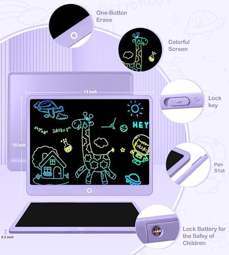 LCD Writing Tablet Doodle Board,16 Inch Colorful Drawing Pad for Kids,Mess Free Coloring for Toddlers Toys Gifts for 3 4 5 6 7 8 Year Old Girls Boys Home School Office Handwriting Tablet -Purple