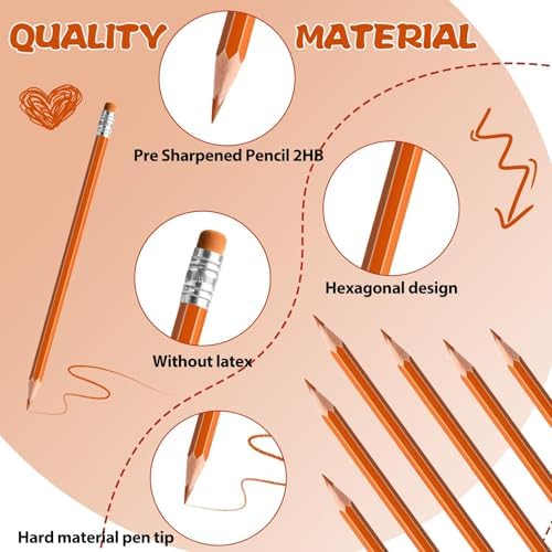 36 PCS Orange Pencils with Eraser, Pre-Sharpened HB Spring & Easter Pencils for Kids, School Supplies for Writing, Drawing & Easter Art Crafts (Orange)