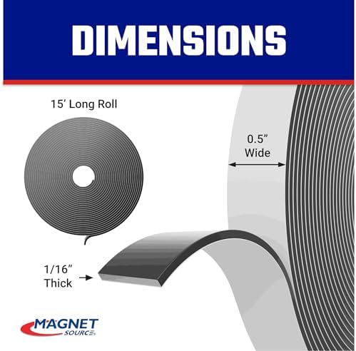 Master Magnetics Roll-N-Cut Flexible Magnetic Tape Refill - Magnet Strips with Strong Adhesive Backing for Walls, Boards, and More - 1/16" Thick - 1/2" W - 15 Ft - 1 Roll