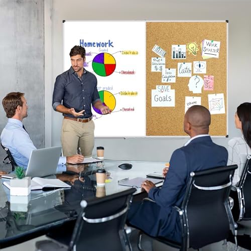 XBoard Magnetic White Board Bulletin Corkboard Combination 60 x 40 Inch