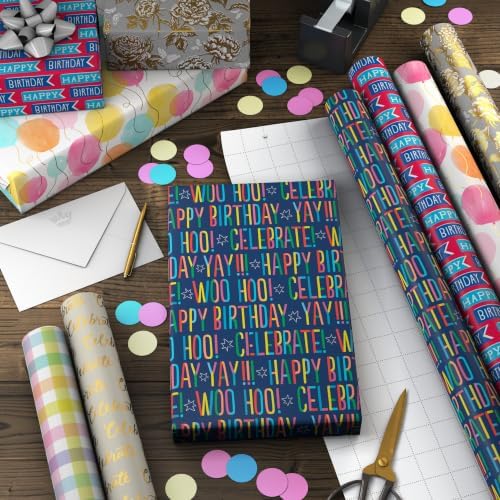 Hallmark Wrapping Paper Rolls for All Occasions (Birthday, Plaid, Flowers)